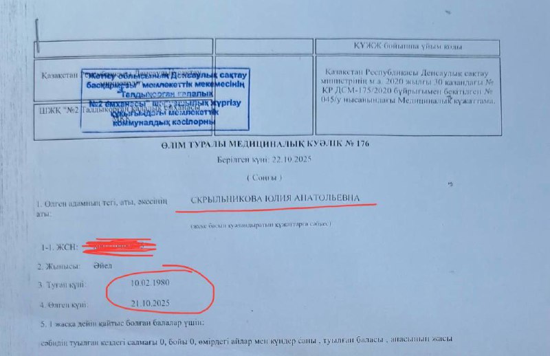 Талдықорғанда әйелді тірідей «өлгендер» қатарына қосып жіберген